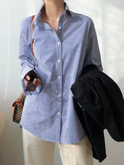 Urban Loose Striped Lapel Collar Blouses&Shirts Tops