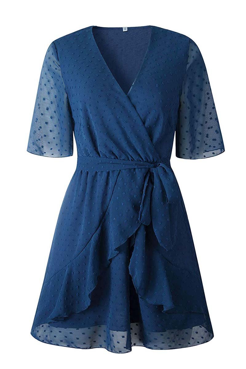 Chicindress Swiss Dot V-Neck Dress With Belt