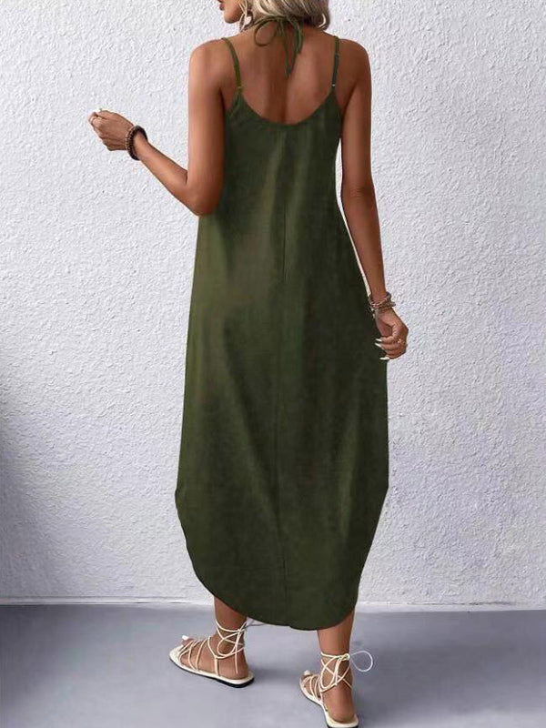 Loose Plus Size Solid Color Spaghetti-Neck Maxi Dresses