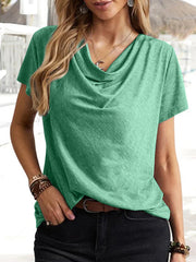 Loose Short Sleeves Solid Color U-Neck T-Shirts Tops