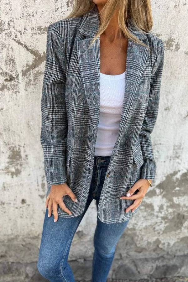 Stylish Casual Retro Plaid Lapel Suit Coat