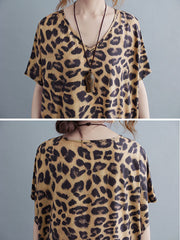 Loose Leopard V-Neck Batwing Sleeves Maxi Dress