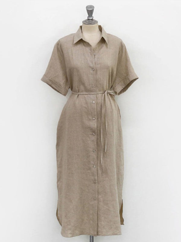 Simple 3 Colors Loose Casual Short Sleeve Shirt Dress