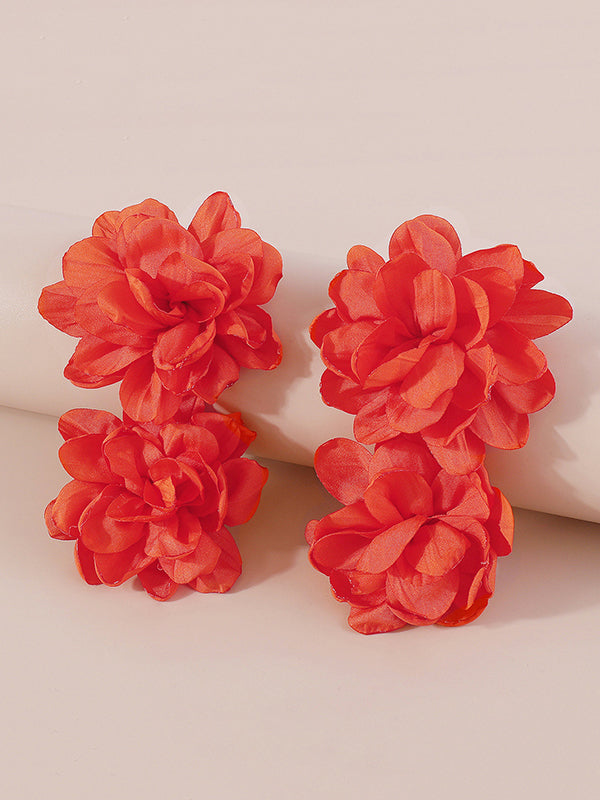 Three-Dimensional Flower Drop Earrings