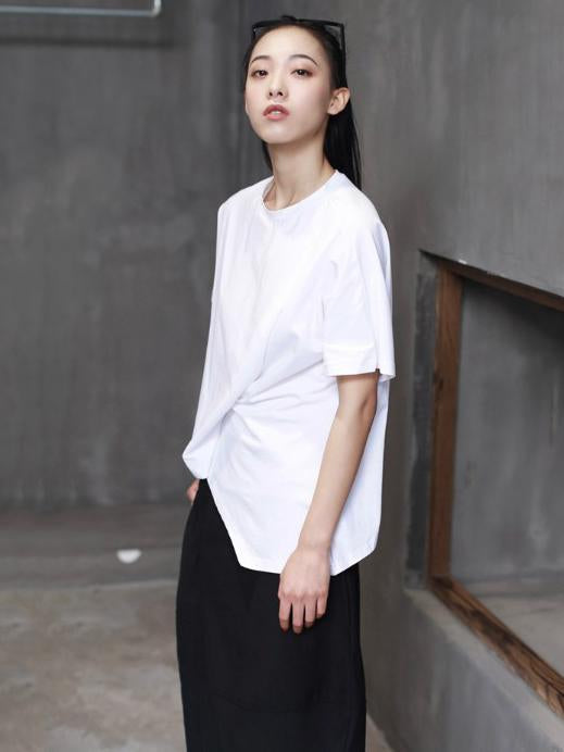 Cropped Wrinkle Solid T-shirt