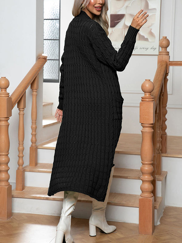 Long Sleeves Loose Solid Color Split-Joint Cardigan Coats