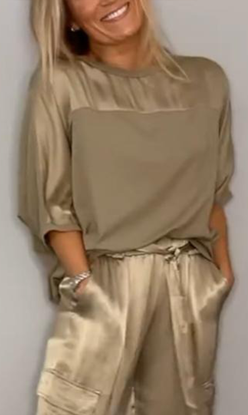 Women's Smooth Satin Half-sleeved Top and Pant purchased separately