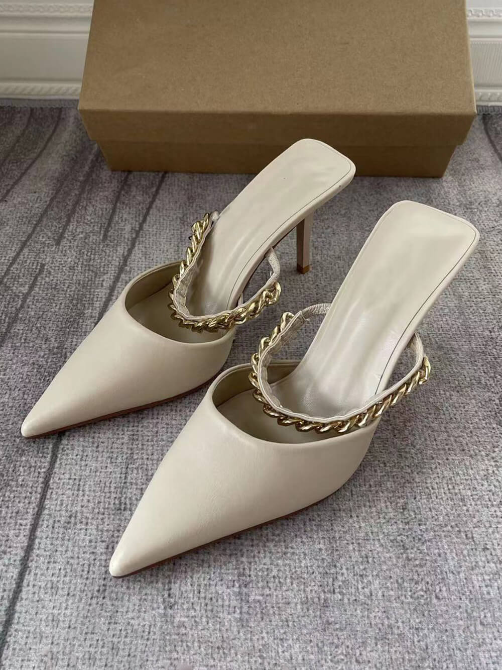 Pointed Chain Stiletto Heel Capped High Heels