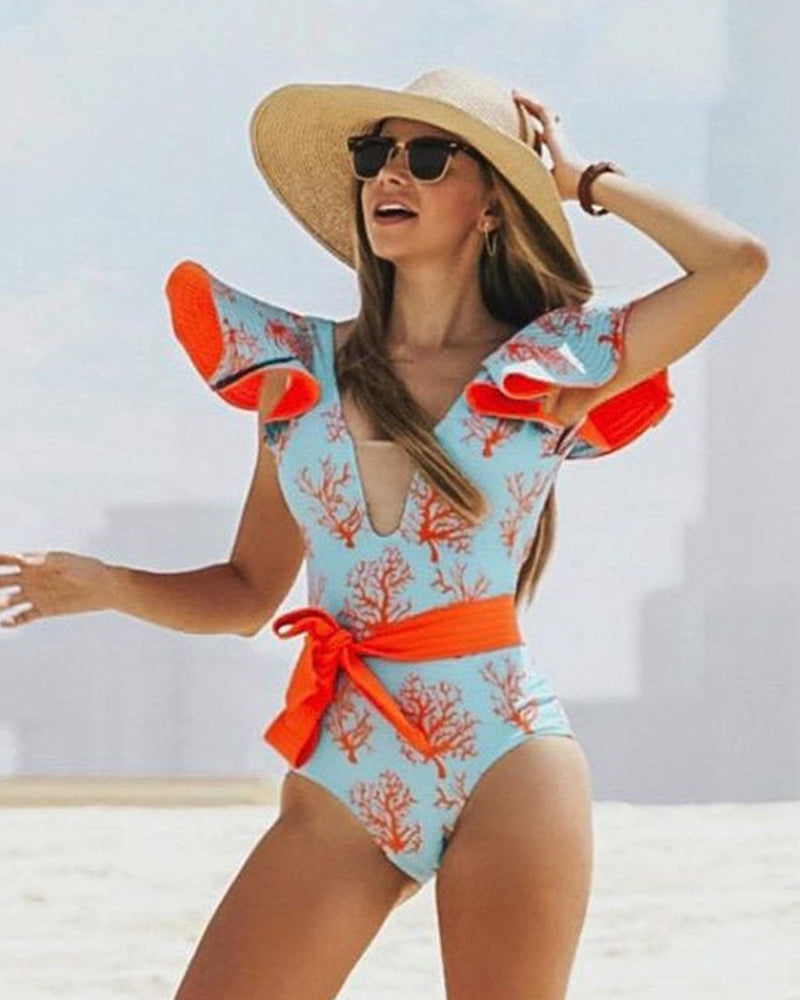 Coral Print One-Piece Swimsuit - ANABELLE