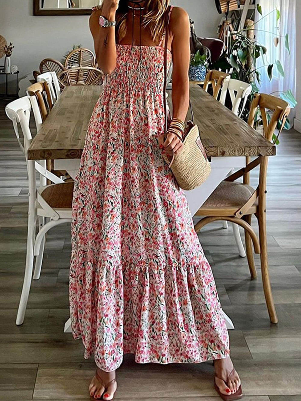 Bohemian Blossom - Floral Print Maxi Slip Dress