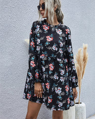 Noir Blossom - Long Sleeve Floral Dress