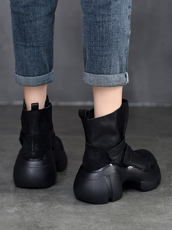 Platform Hook&Loop Round-Toe Boots