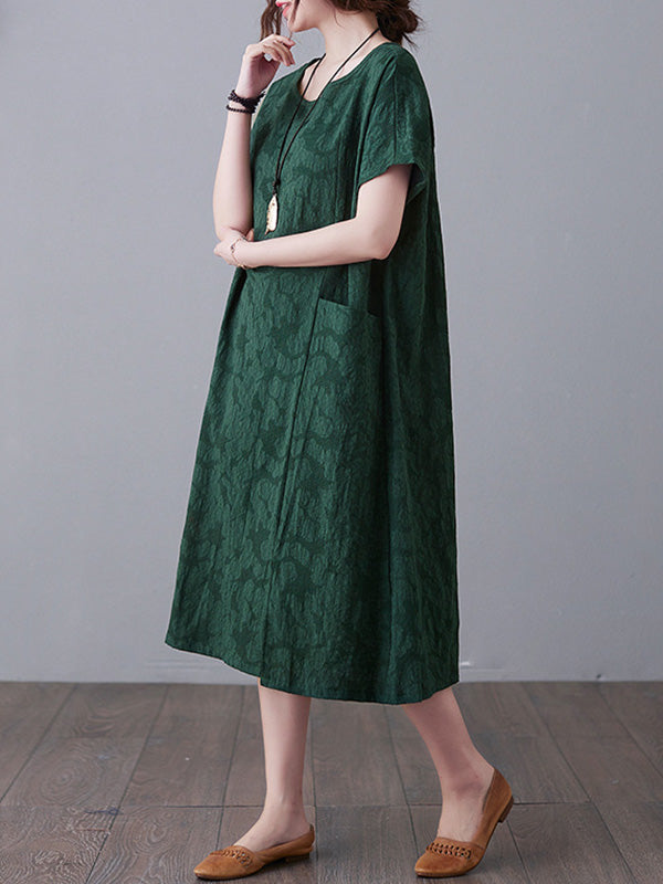 Original Solid Jacquard Short Sleeve Midi Dress