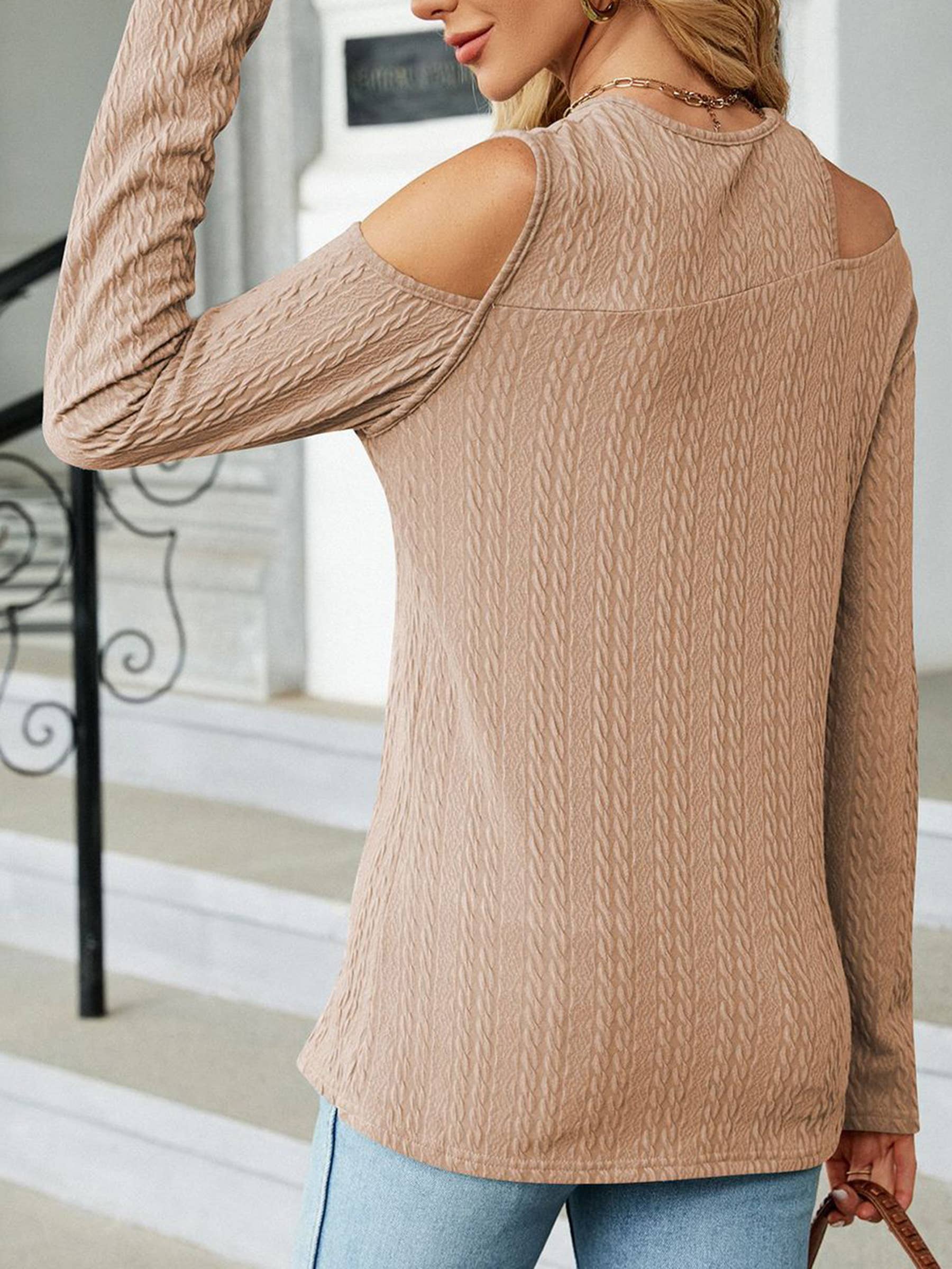 Round Neck Off Shoulder Loose Fitting Long Sleeved Tops