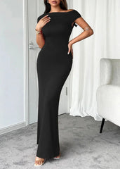 Elegant Slim-Fit Off-Shoulder Maxi Dress - Black