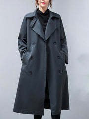 Loose Buttoned Notched Collar Trench Coat