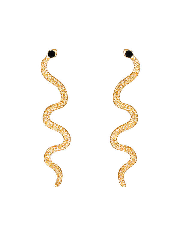 Geometric Rhine Stones Snake Shape Solid Color Drop Earrings