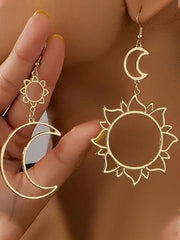 Hollow Solid Color Sun&Moon Tasseled Eardrop Accessories