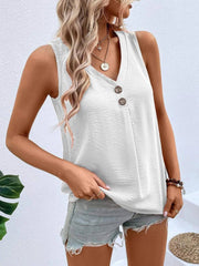 V Neck Button Tank Top T-Shirt