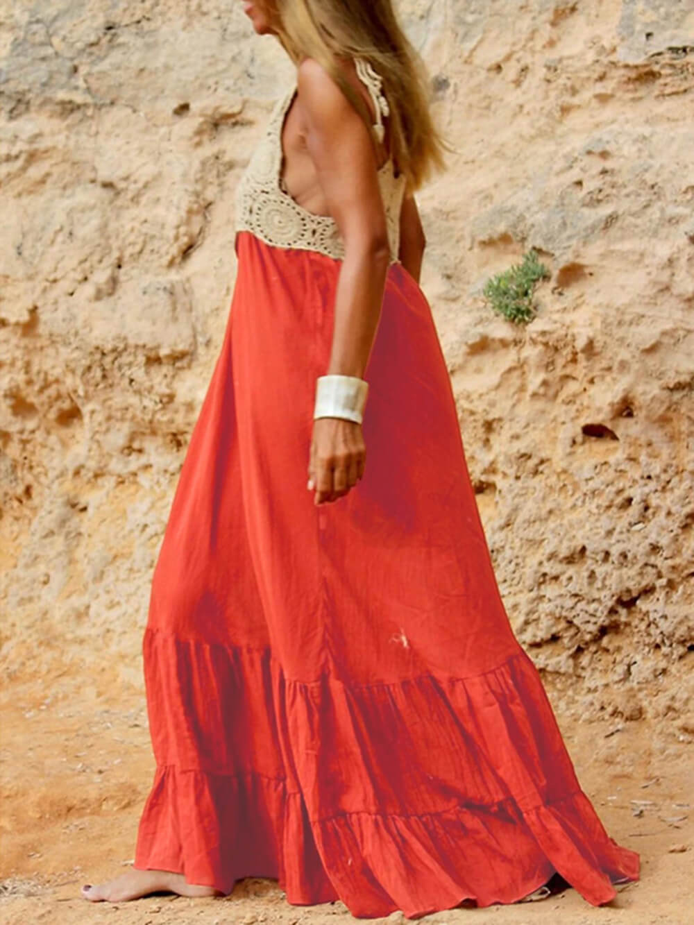 Seaside Vacation V-Neck Halterneck Maxi Dress