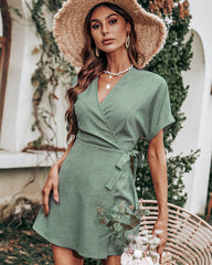 Jade Garden -Short-sleeved Waist Tie Jumpsuit