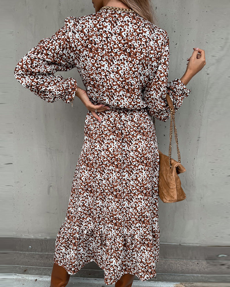 Autumn-Bloom Brown Floral Maxi Beach Dress