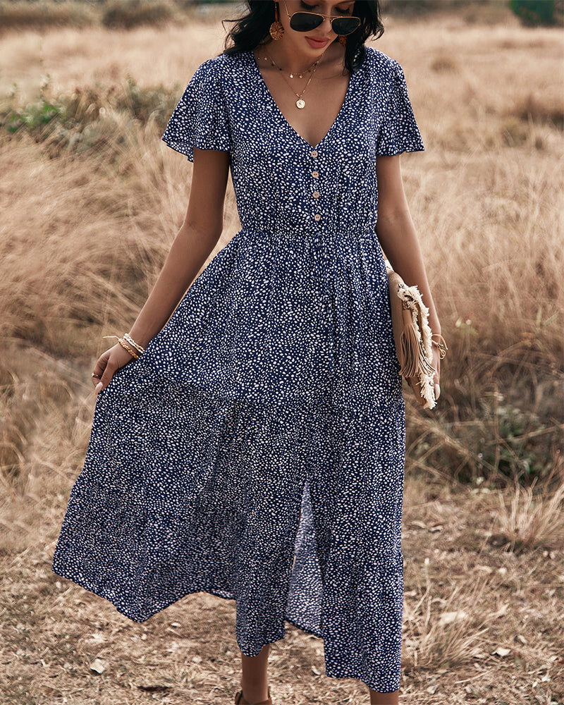 Navy Polka - Long Beach Dress