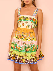 Tropical-Fruit Ruffle Mini Dress