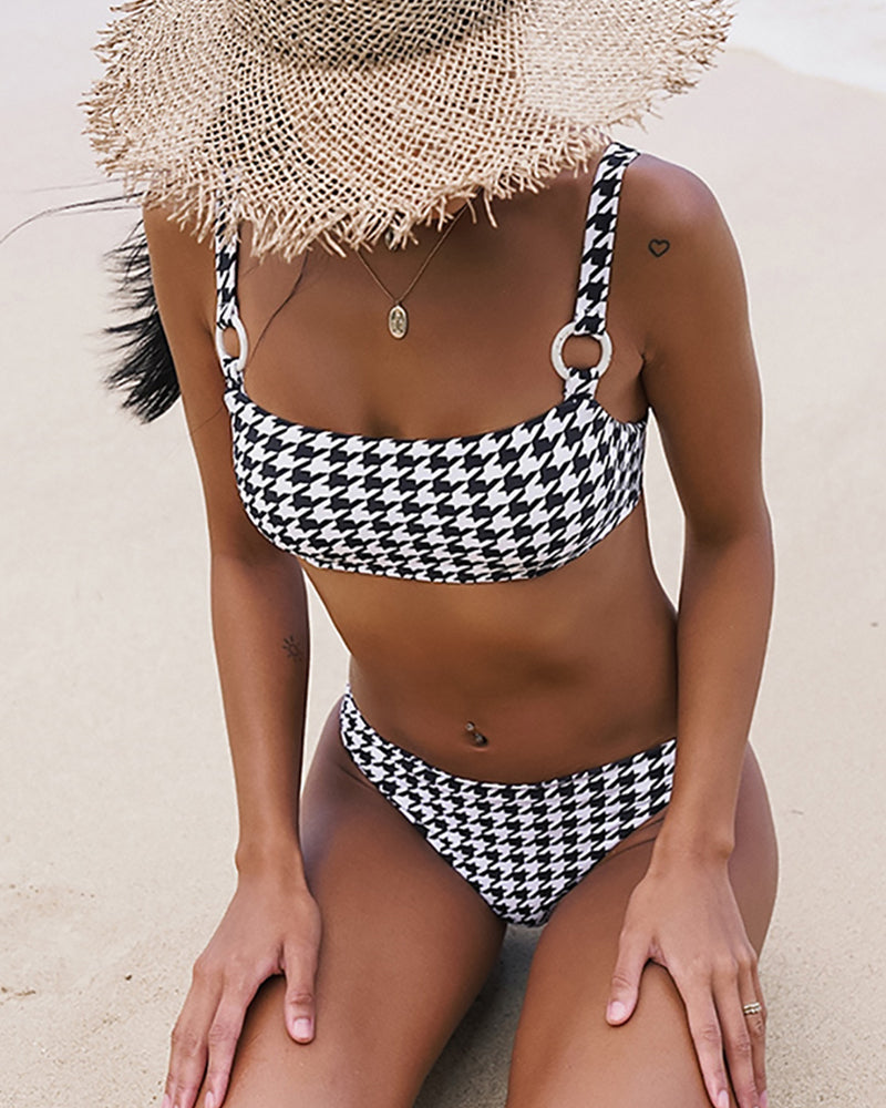 Houndstooth-Chic Bikini Set