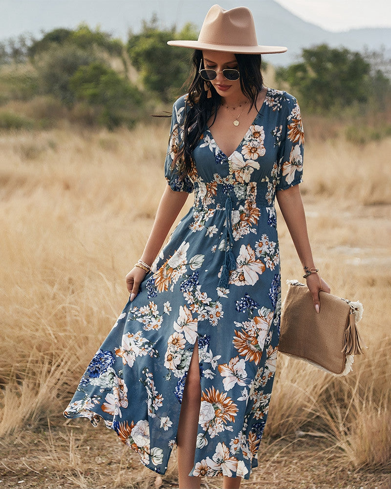 Blue Meadow - Long Floral Dress