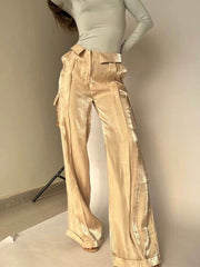 Golden Years Glitter Fabric Drawstring Waist Pocketed Wide Leg Pants