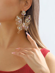 Butterfly Shape Rhine Stones Drop Earrings