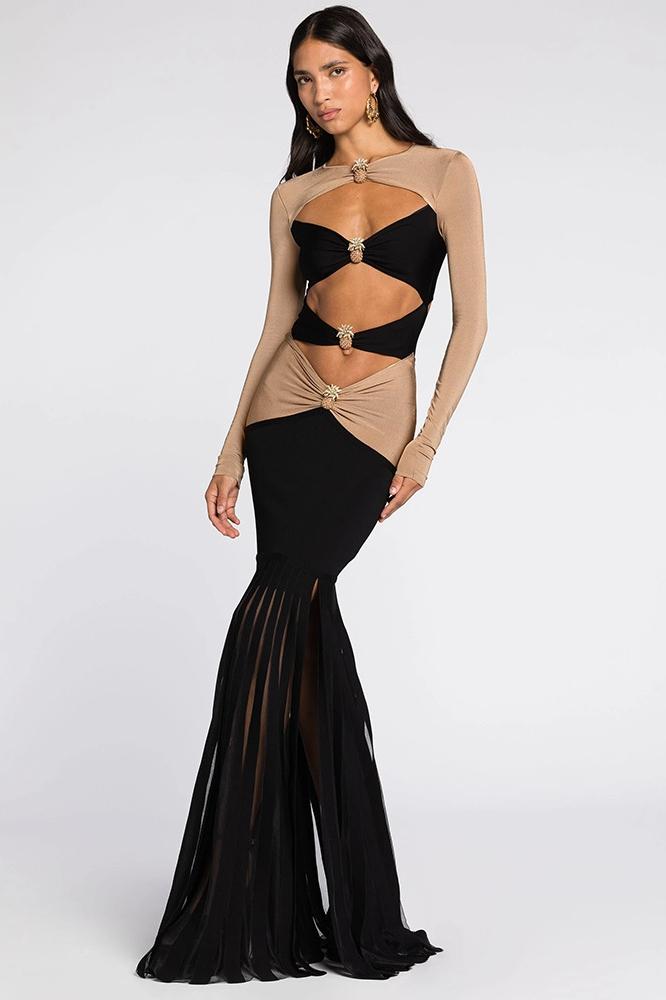 Morgan Cutout Contrast Jersey Maxi Dress