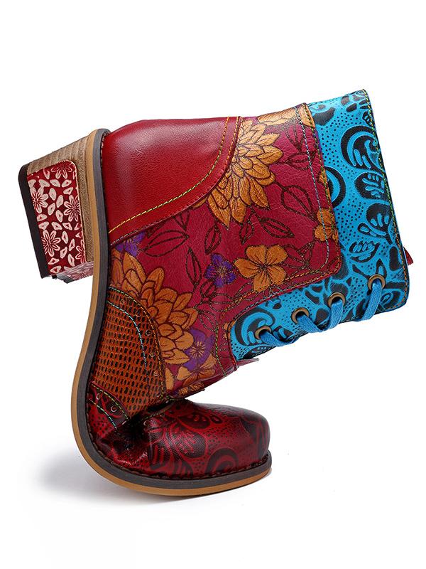 Bohemia Vintage Embossing Bandage Mid Boots