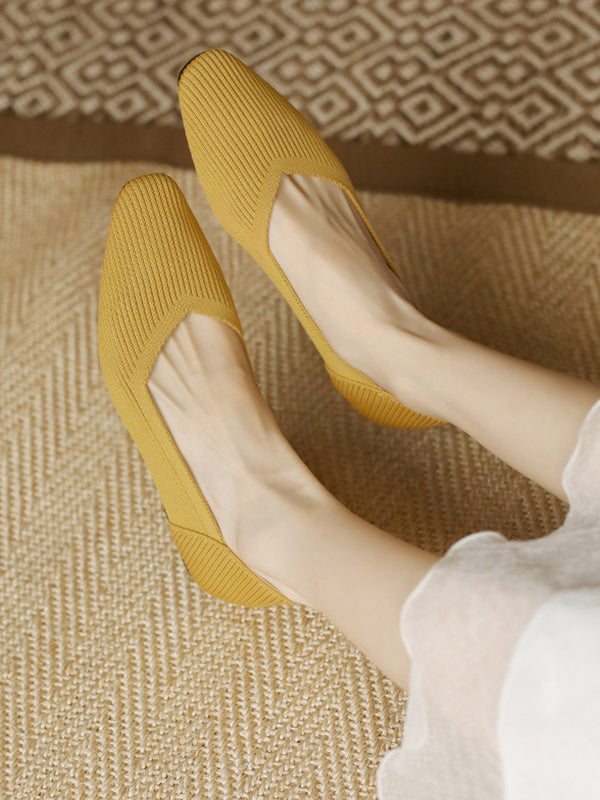 Solid Color Square-Toe Flats Shoes