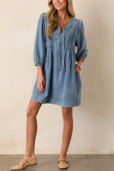 Fate Would Have It Denim Playful Pleats Pocket A-line Mini Dress