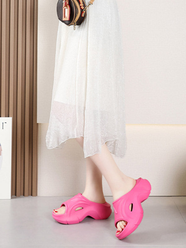 Hollow Solid Color Platform Shoes Slippers