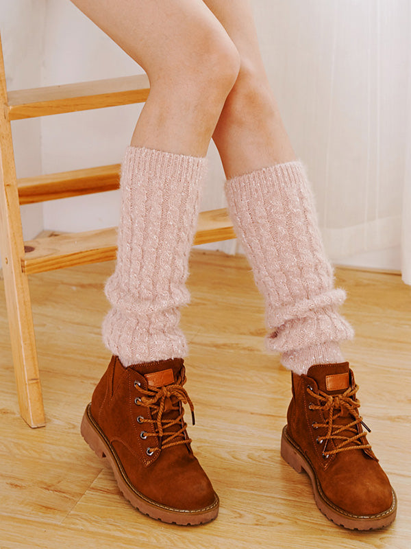 Wool Knitted Dot Twist Leg Warmers Accessories