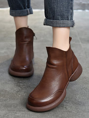 Round-Toe Solid Color Zipper Boots