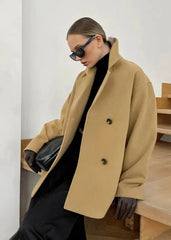 Classic Double-Breasted Camel Wool Coat