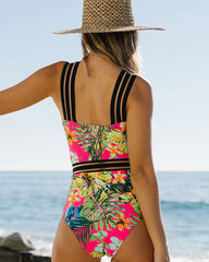 Tropical Bloom High-Neck One-Piece Swimsuit