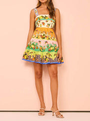 Tropical-Fruit Ruffle Mini Dress