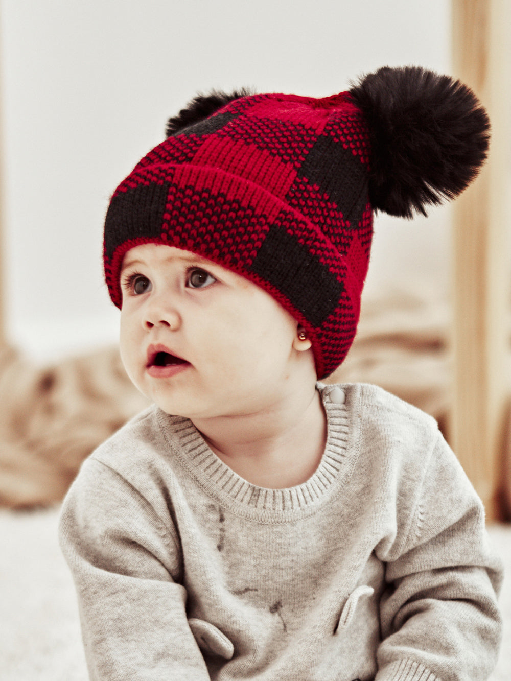 Christmas Fur Ball Mom And Baby Knitted Hat