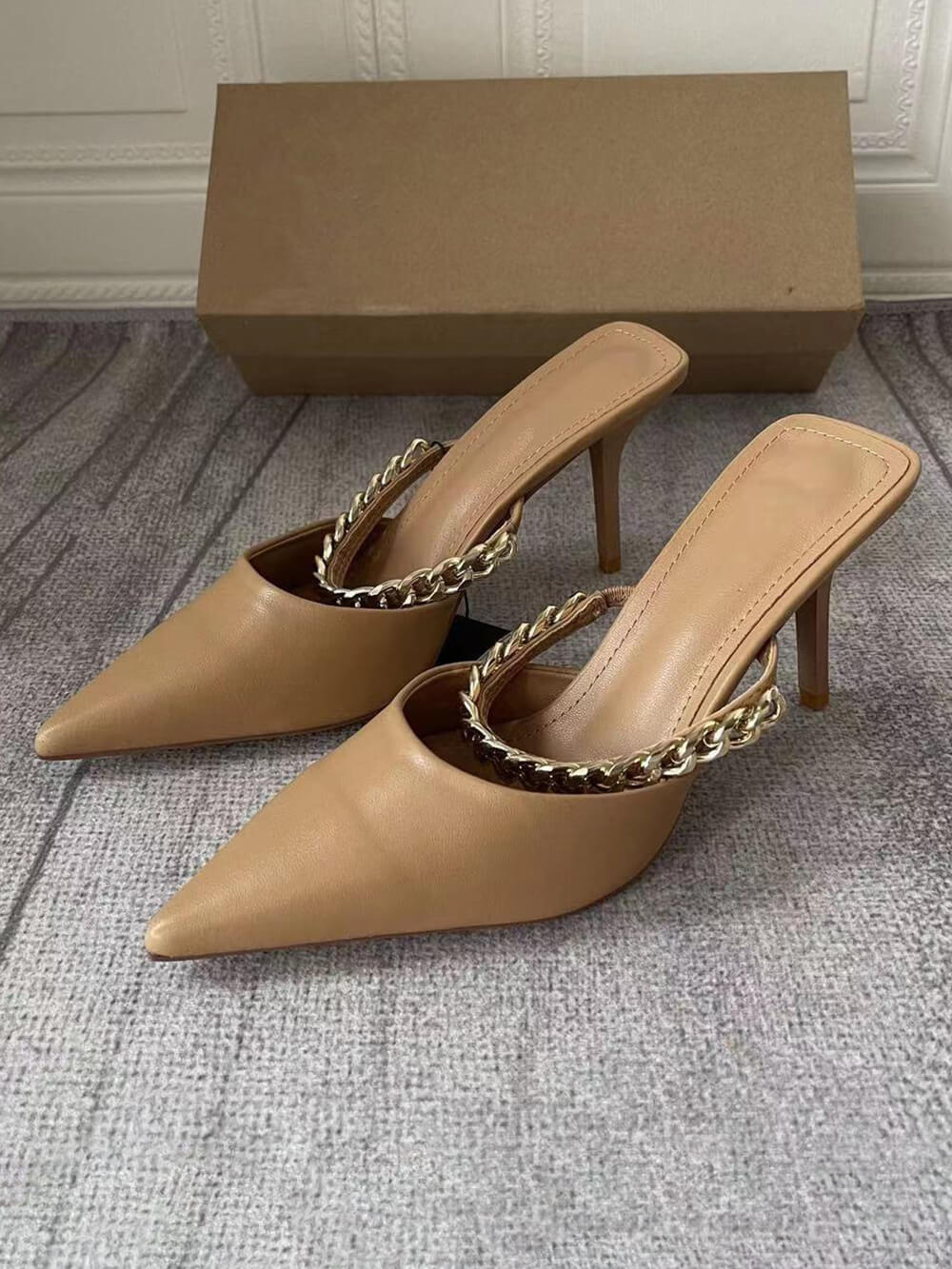 Pointed Chain Stiletto Heel Capped High Heels