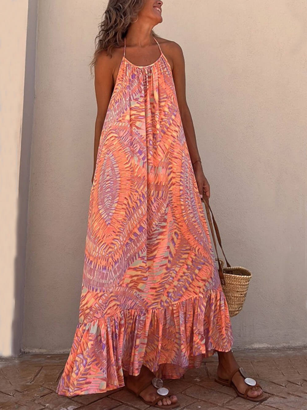 Santorini Sunrise - Ethnic Print A-line Maxi Dress