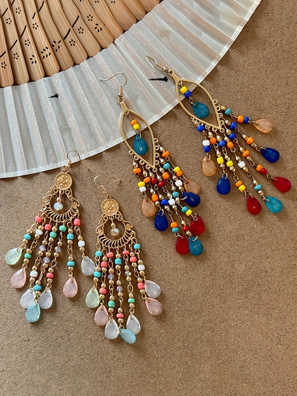 Ethnic Style Tassel Crystal Beaded Earrings