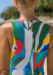 Vibrant Wave High-Neck One-Piece Swimsuit