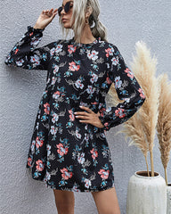 Noir Blossom - Long Sleeve Floral Dress