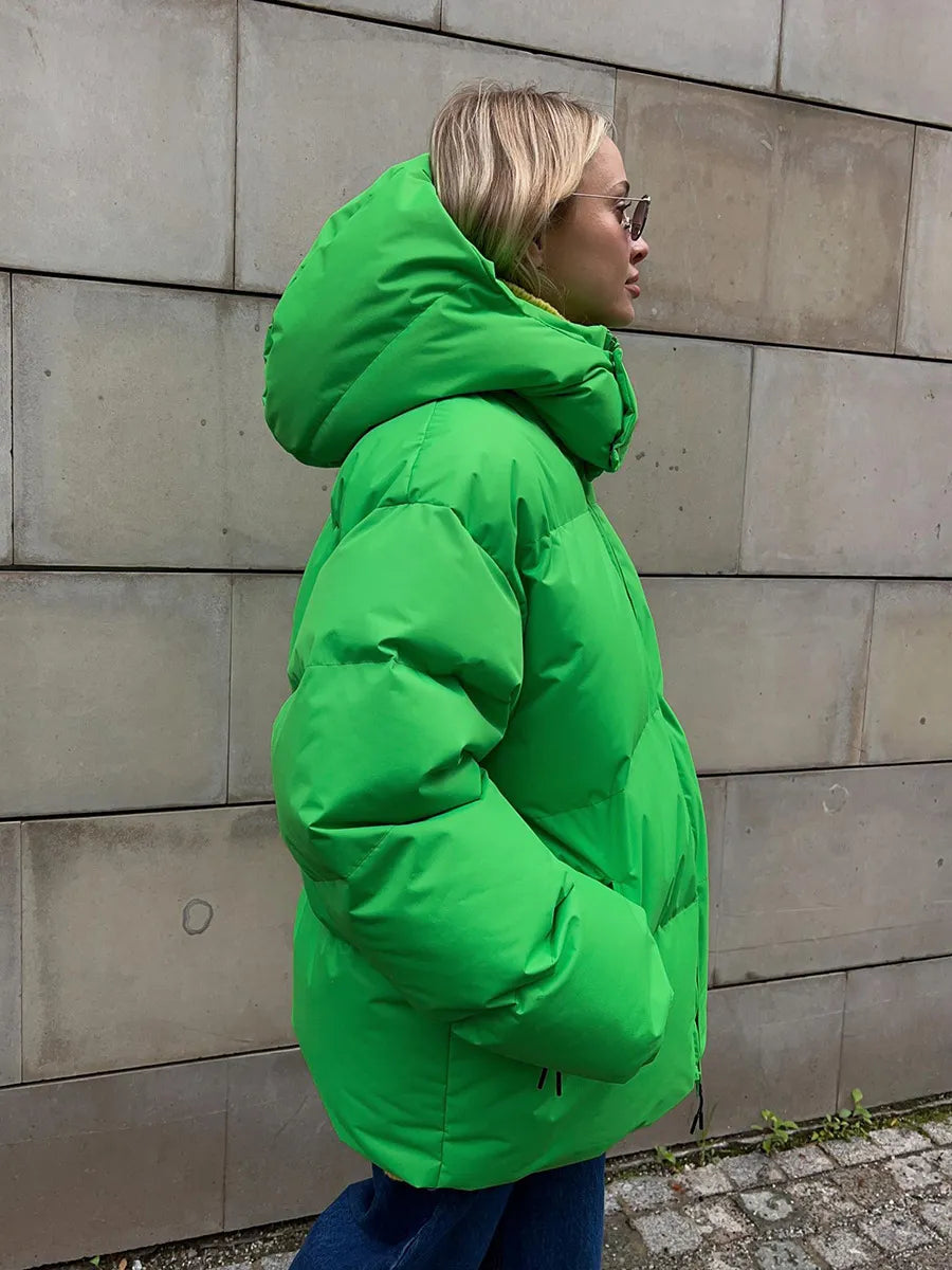 Winter Neon Green Hooded Puffer Jacket