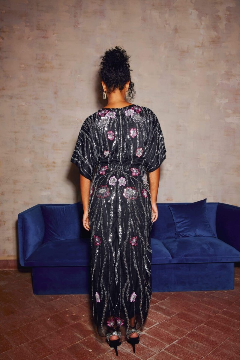 Nina Floral Embroidered Sequins Maxi Dress